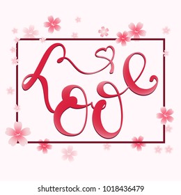 Hand drawn LOVE lettering typography text, badge,icon. Celebration poster, card, postcard, invitation, banner. Romantic quote vector lettering typography. Holiday calligraphy with hearts.