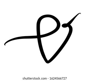 Hand drawn love line sign for greeting card. Handwritten heart Vector logo design. V letter calligraphy. Lettering icon for Valentine day. Stock romantic invitation isolated on white background.