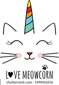 Hand drawn love meowcorn , vector illustration