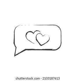 hand drawn love message. chat bubble with two hearts. valentines day and love symbol. sketchy vector element
