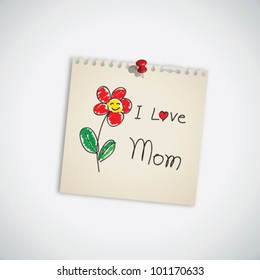 Hand Drawn I love Mom with Flower Paper Vector