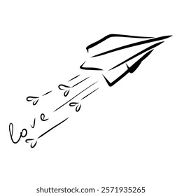 Hand drawn Love paper airplane, doodle drawing