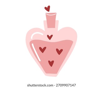 Botella de poción de amor dibujada a mano en un estilo minimalista lindo con detalles de corazón. Perfecto para pegatinas, tarjetas, carteles y mágicos diseños románticos del Día de San Valentín.