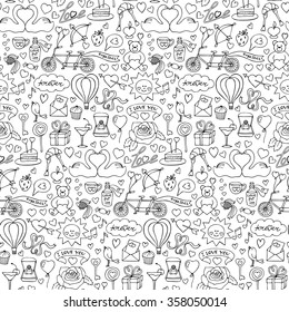 Hand drawn Love seamless pattern. Vector illustration with doodle love seamless pattern for greeting cards, invitations, wallpapers, wrapping 