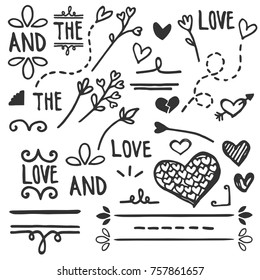Hand drawn love set, vector