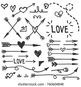 Hand drawn love set, vector
