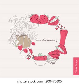 hand drawn love strawberries background 