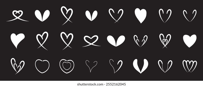 Hand drawn love symbol collection, hand drawn hearts collection, heart doodles illustration, heart doodles set and love illustrations.