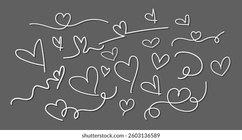 Hand drawn love symbols in vector, Hearts isolated on clip art style, Heart line art set, Heart doodles set, heart illustration border, love symbol collection, Love border, love texture background.