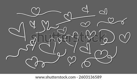 Hand drawn love symbols in vector, Hearts isolated on clip art style, Heart line art set, Heart doodles set, heart illustration border, love symbol collection, Love border, love texture background.