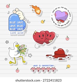 Tema de amor dibujado a mano del diseño de pegatinas de elemento de diario