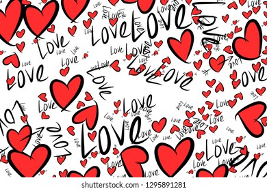 Hand drawn love for valentine day, celebrations or anniversary illustrations background, for graphic design, wallpapers or booklets. Vector artwork.