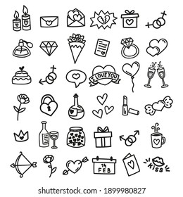 Hand Drawn Love   Valentine Icons Set    Sketched Illustrations Collection in Black   White