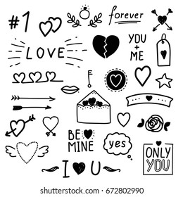 Hand drawn Love vector set.