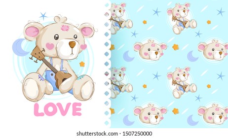 Hand drawn lovely bear with pattern