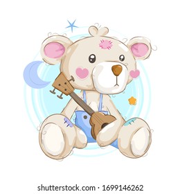 Hand drawn lovely bear with pattern