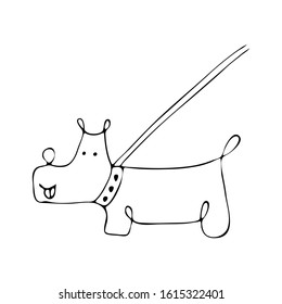 Hand drawn lovely dog on a leash. Perfect illustration for design accessories, tools, food or other products for dogs. Vector illustration.