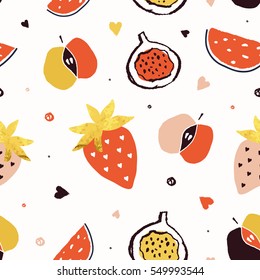 Hand drawn lovely fruits background pattern.