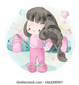 Hand drawn lovely girl. Vector illustration