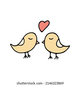 Hand drawn lovely little birds couple doodle for summer and spring design