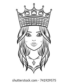 Hand drawn lovely queen, vector illustration.
