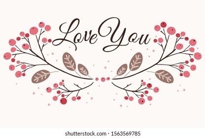 Hand drawn lovely romantic floral greeting card. Hand drawn vector illustration. Doodle flowers and leaves. Special your day, wedding, birthday, Valentine's day, blogs, prints. Vector illustration