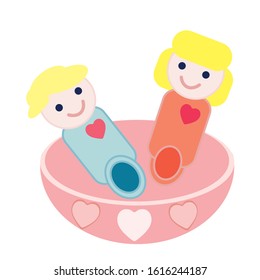 Hand drawn lovers in a cup .Symbol of love for Happy Valentine day Father’s Mother’s day Birthday Invitation Love sale banner Brochure Poster Commercial and ad. Vector illustration. White background