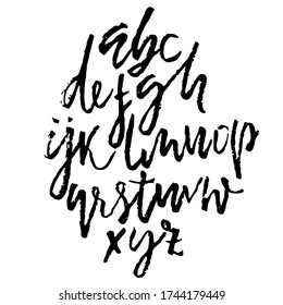 Hand drawn lower case font made by dry brush strokes. Grunge style alphabet
