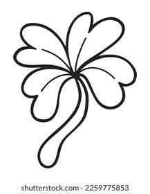 Hand drawn lucky four leaf clover in line style, bold outline. Isolated vector illustration