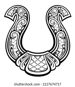 Hand drawn lucky horseshoe. Tattoo element