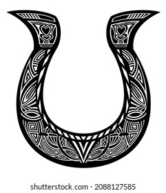 Hand drawn lucky horseshoe.Horseshoe icon.