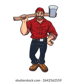 Hand drawn lumberjack cartoon vector illustration.