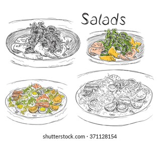 Hand drawn lunch menu of the salads