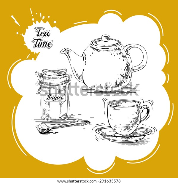 Hand Drawn Lunch Set Include Cup Stock Vector Royalty Free 291633578