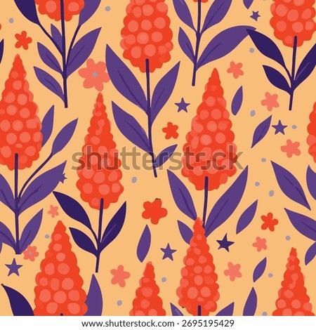 Hand drawn lupin branches seamless pattern. Vector illustration