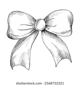 Hand drawn lush ribbon bow. Vector illustration in graphics