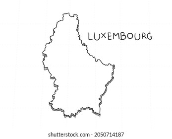 Dibujo manual de Luxemburgo 3D Mapa sobre fondo blanco.