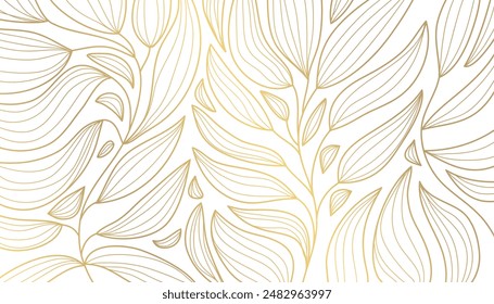 Hand drawn luxurious gold floral minimal elements in line art style.Vector illustration