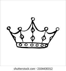 Hand Drawn Luxurious Royal Crown In Doodle Or Sketch Style. A Rough Draft Of The Crown.