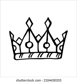 Hand drawn luxurious royal crown in doodle or sketch style. A rough draft of the crown.