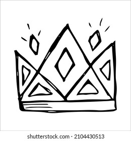 Hand Drawn Luxurious Royal Crown In Doodle Or Sketch Style. A Rough Draft Of The Crown.