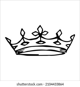 Hand Drawn Luxurious Royal Crown In Doodle Or Sketch Style. A Rough Draft Of The Crown.