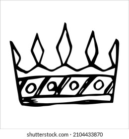 Hand drawn luxurious royal crown in doodle or sketch style. A rough draft of the crown.