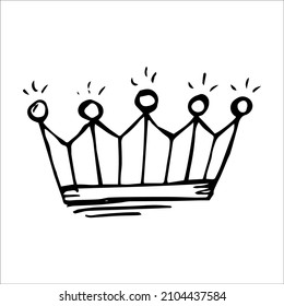 Hand drawn luxurious royal crown in doodle or sketch style. A rough draft of the crown.