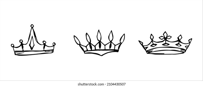 Hand Drawn Luxurious Royal Crowns In Doodle Or Sketch Style. A Rough Draft Of The Crown.