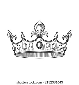 Hand drawn Luxury Crown illustration isolated on white. Vector 