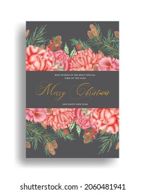 Hand drawn luxury red flower christmas card template