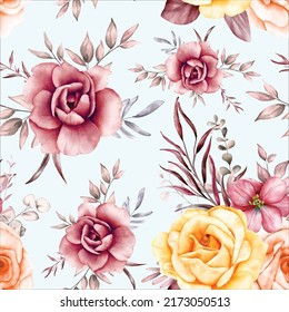 Hand drawn luxury red and yellow floral watercolor pattern
