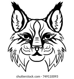 Hand drawn lynx head animal isolated. Doodle line graphic design. Black and white drawing mammal. Vector illustration lynx head sketch graphics monochrome