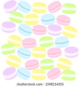 Hand drawn of macaron cakes or macaroon, Cartoon doodle style.